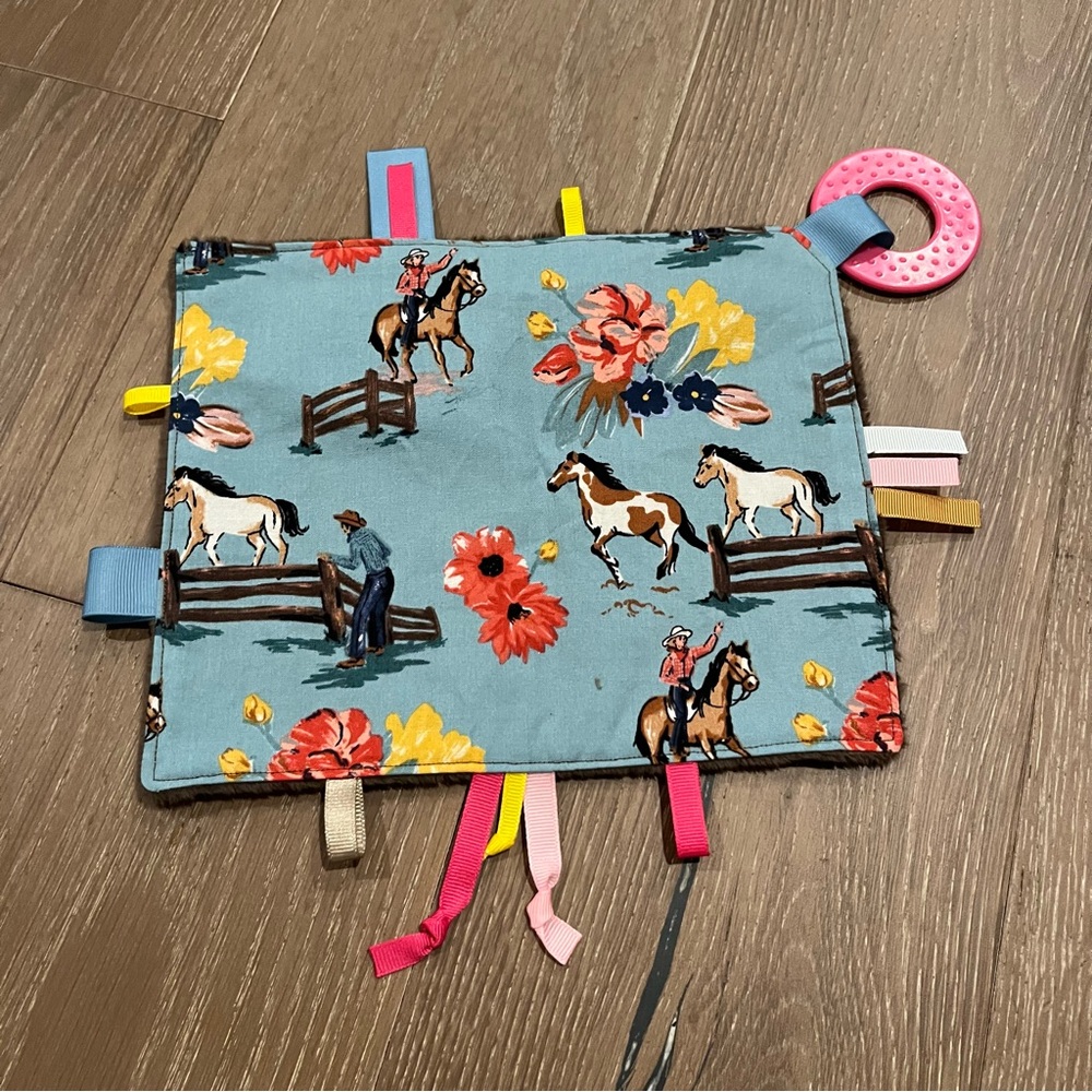 🌸 Cowgirl Western Baby Tag Lovey With Teething Ring Security Blanket